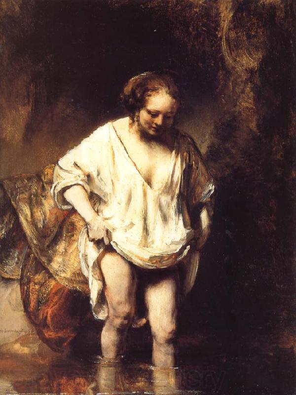 REMBRANDT Harmenszoon van Rijn A Woman Bathing in a Stream France oil painting art